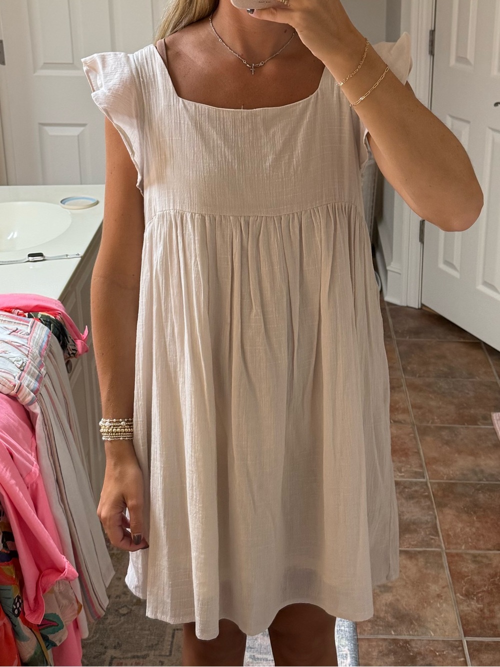 Women’s Cream Square-Neck Babydoll Dress